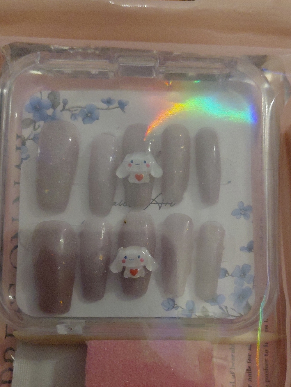 Cute Lavender Press-On Nails with Character Accent